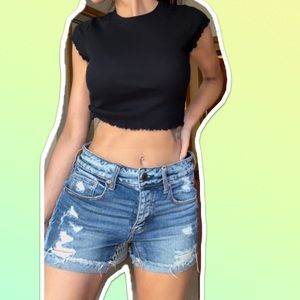 American Eagle Jean Shorts Womens 0 Tom Girl Midi Wash Distressed